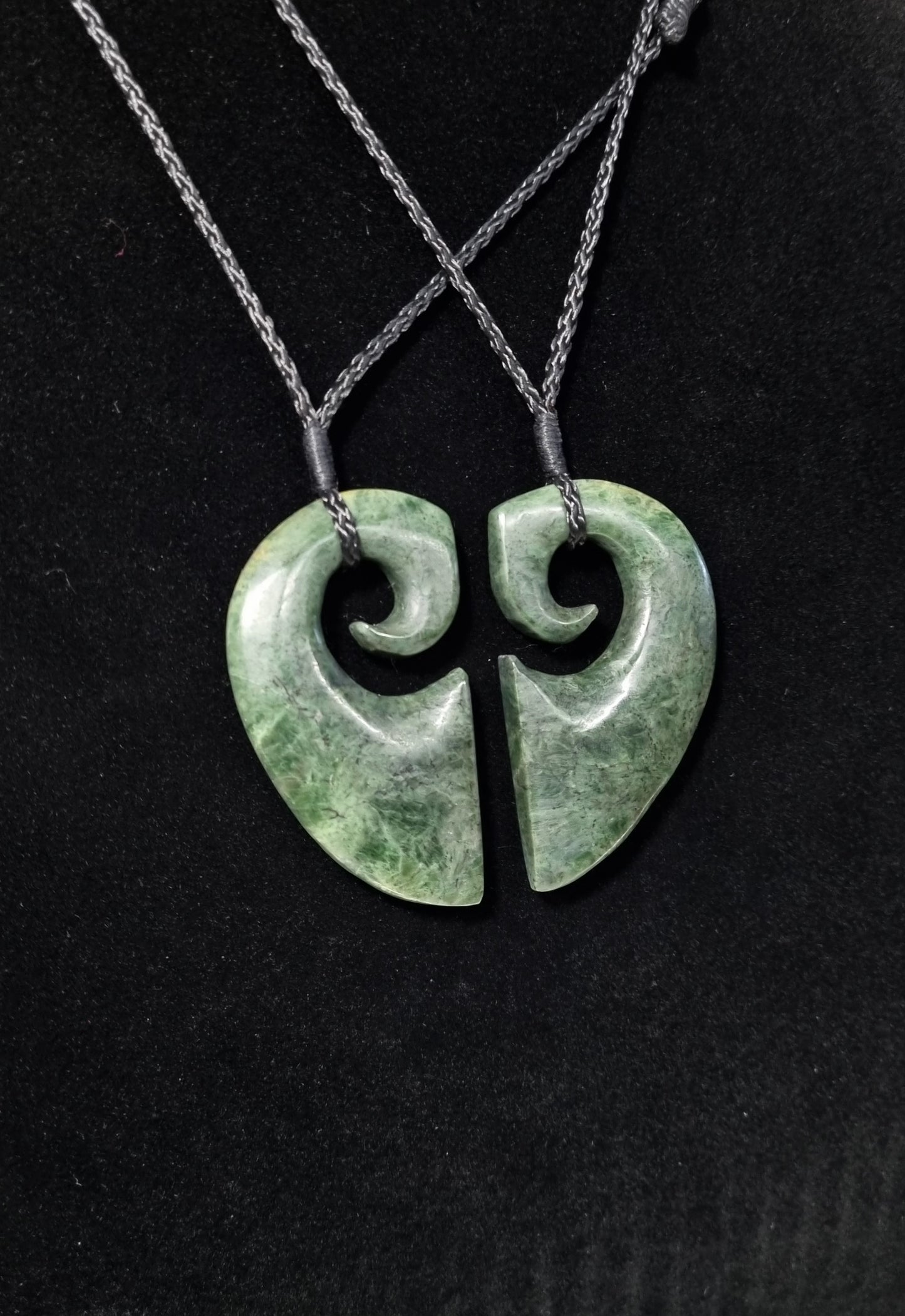 Split heart pair of Nephrite Kawakawa Pounamu Greenstone